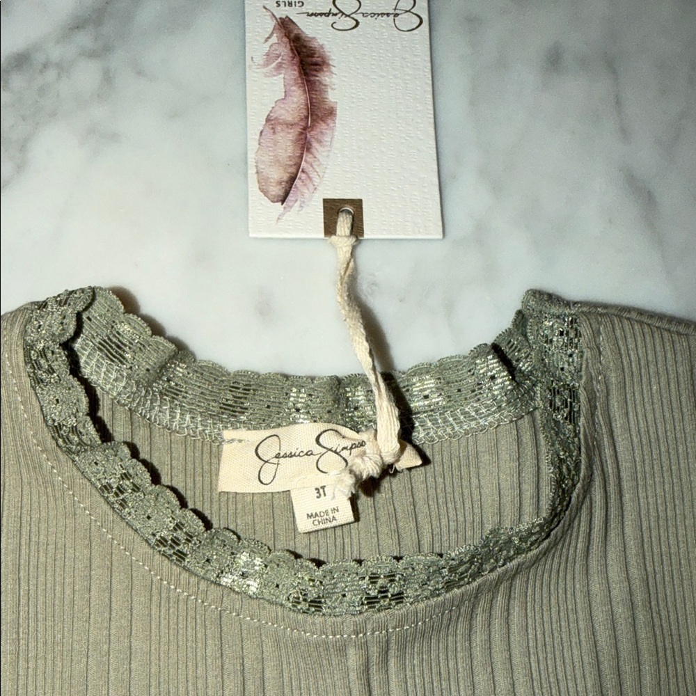 NWT Jessica Simpson Olive and Cream Floral Short Outfit 3Y - Picture 6 of 7
